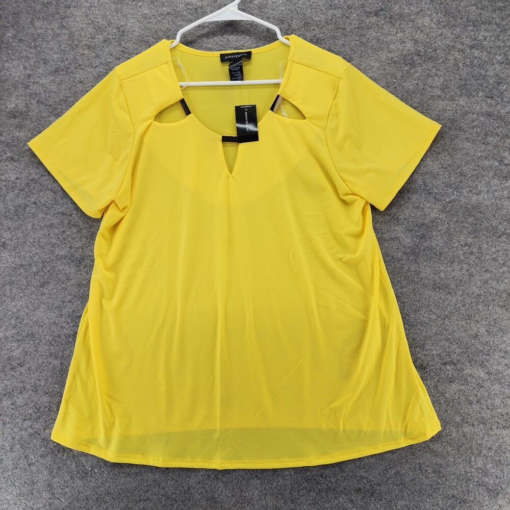 Ashley Stewart Shirt Womens 14/16 Short Sleeve Yellow